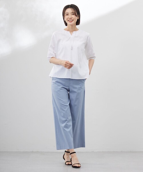J.PRESS（ジェイプレス）の「【WEB限定・洗える】セルロースカラミストライプ キーネック ブラウス（シャツ/ブラウス・レディース・ホワイト系・T13/T15）」の5枚目の写真