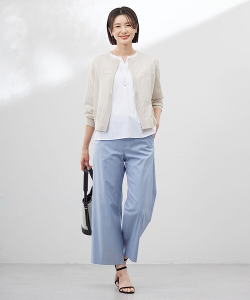 J.PRESS（ジェイプレス）の「【WEB限定・洗える】セルロースカラミストライプ キーネック ブラウス（シャツ/ブラウス・レディース・ホワイト系・T13/T15）」の6枚目の写真