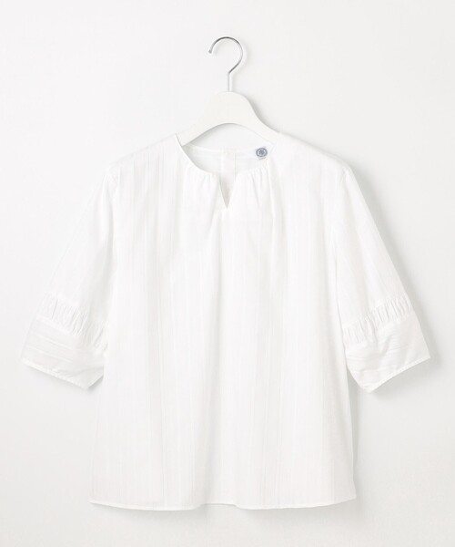 J.PRESS（ジェイプレス）の「【WEB限定・洗える】セルロースカラミストライプ キーネック ブラウス（シャツ/ブラウス・レディース・ホワイト系・T13/T15）」の7枚目の写真