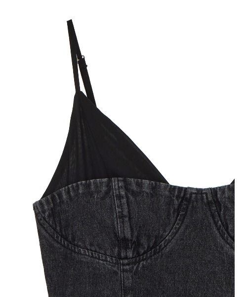 セール】DENIM BUSTIER DOCKING FLARE DRESS（ワンピース