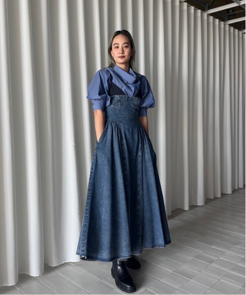 DENIM BUSTIER DOCKING FLARE DRESS（ワンピース）｜Ameri
