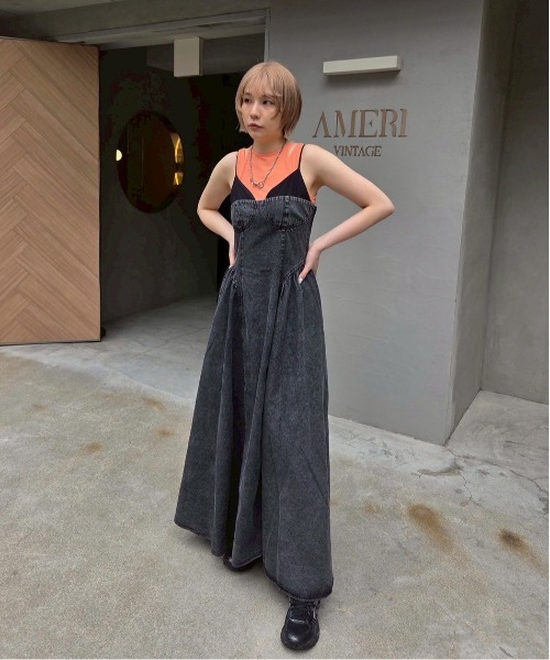 DENIM BUSTIER DOCKING FLARE DRESS（ワンピース）｜Ameri