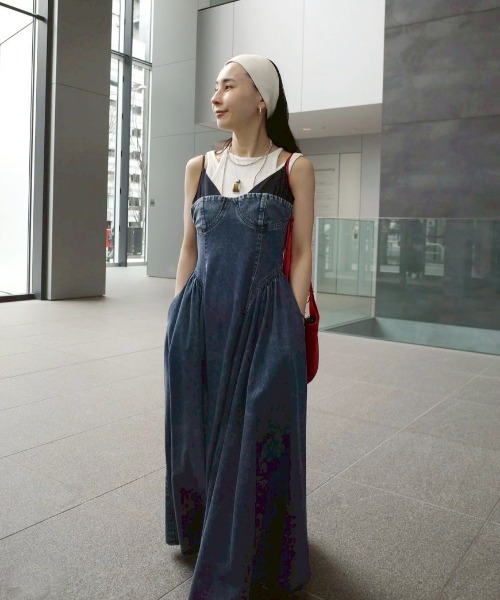 DENIM BUSTIER DOCKING FLARE DRESS（ワンピース）｜Ameri