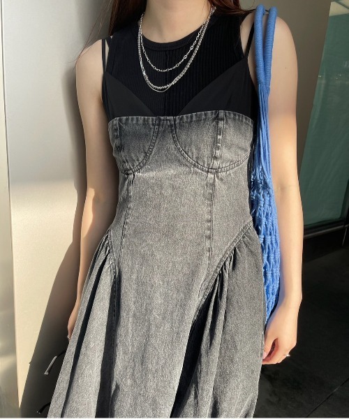 DENIM BUSTIER DOCKING FLARE DRESS（ワンピース）｜Ameri