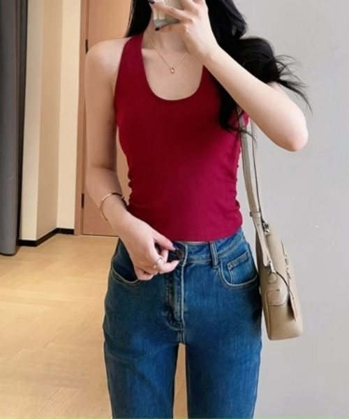 gossip!ロサンゼルス(ゴシップロサンゼルス)の「Uネックホルターネックキャミソール 胸パッド付き(フィット感)(キャミソール・レディース・レッド/ブルー/ホワイト/ブラック/ベージュ・FREE)」の14枚目の写真