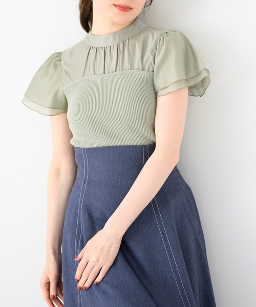 MISCH MASCH(ミッシュマッシュ)の「フレア袖ビスチェニット(ニット/セーター・レディース・ブラック/ブルー/ホワイト/グリーン・フリ-)」の3枚目の写真