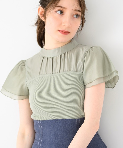 MISCH MASCH(ミッシュマッシュ)の「フレア袖ビスチェニット(ニット/セーター・レディース・ブラック/ブルー/ホワイト/グリーン・フリ-)」の7枚目の写真