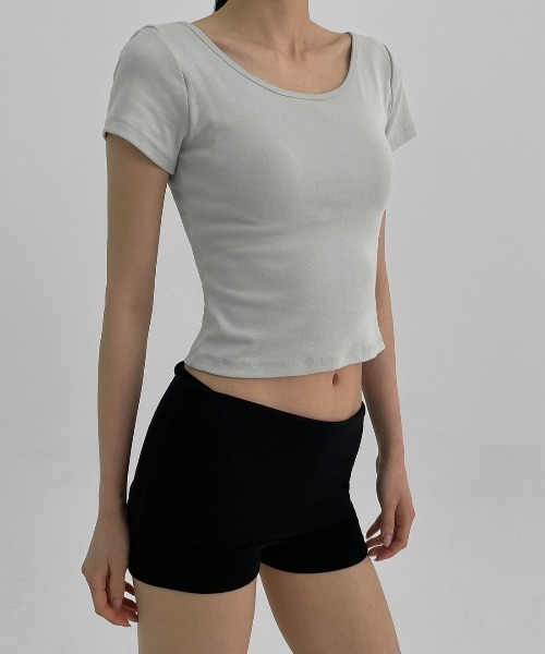 BLACKUP（ブラックアップ）の「[MADE] イージーバックオープン半袖Tシャツ (カップ付き)（Tシャツ/カットソー・レディース・グレイッシュベージュ/アイボリー/ブラック/グレー・SMALL/MEDIUM）」の22枚目の写真