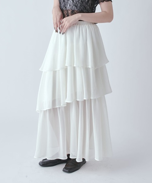 Lui's(ルイス)の「クールメッシュティアードスカート(スカート・レディース・ブラック/ホワイト・FREE)」の2枚目の写真