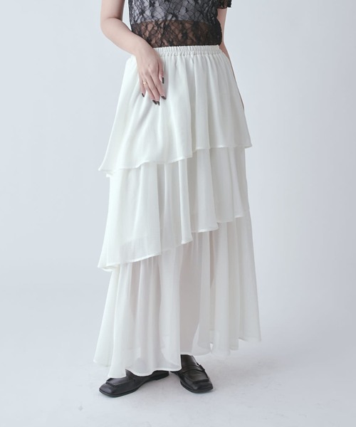 Lui's(ルイス)の「クールメッシュティアードスカート(スカート・レディース・ブラック/ホワイト・FREE)」の3枚目の写真