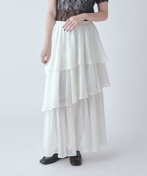 Lui's(ルイス)の「クールメッシュティアードスカート(スカート・レディース・ブラック/ホワイト・FREE)」の4枚目の写真