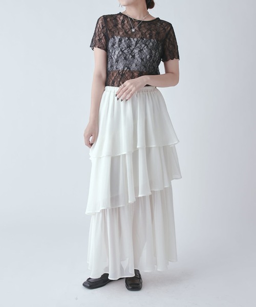 Lui's(ルイス)の「クールメッシュティアードスカート(スカート・レディース・ブラック/ホワイト・FREE)」の8枚目の写真