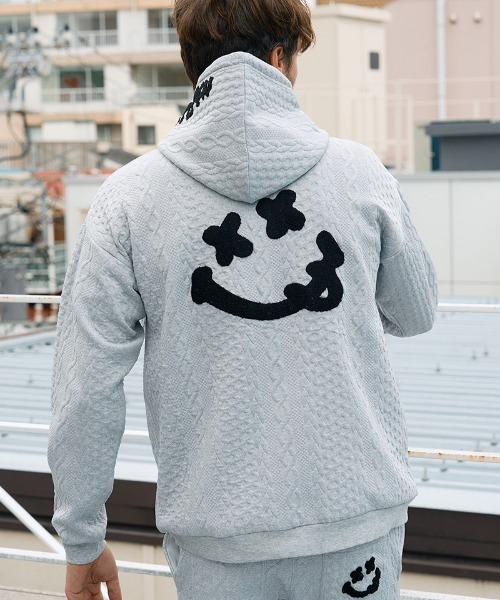 mpa3807- ケーブルジャガードダブルフェイス サガラ刺繍ジップパーカー