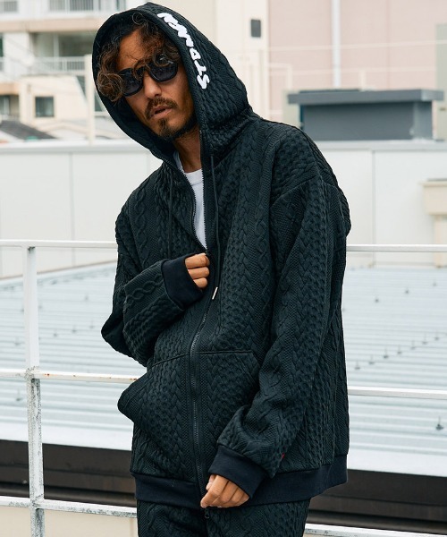 mpa3807- ケーブルジャガードダブルフェイス サガラ刺繍ジップパーカー