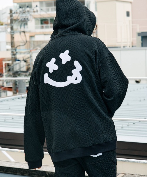 mpa3807- ケーブルジャガードダブルフェイス サガラ刺繍ジップパーカー