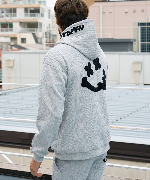 mpa3807- ケーブルジャガードダブルフェイス サガラ刺繍ジップパーカー