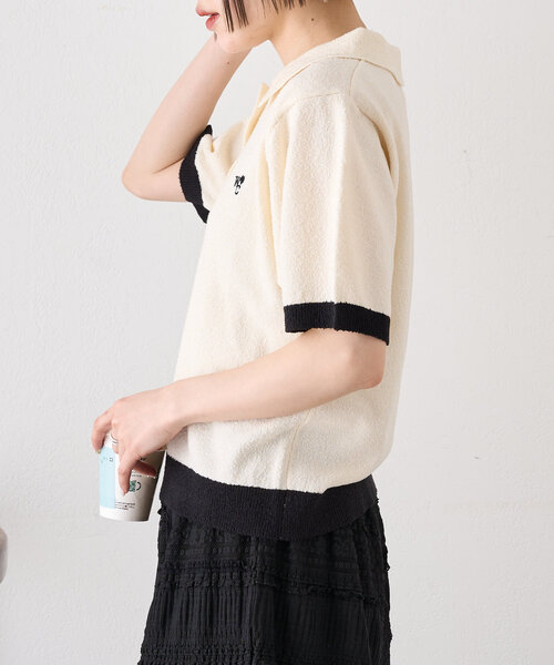 ニット セーター Wカラーポロニット（半袖）　497363 レディース Heather ニット セーター Wカラーポロニット（半袖） 497363