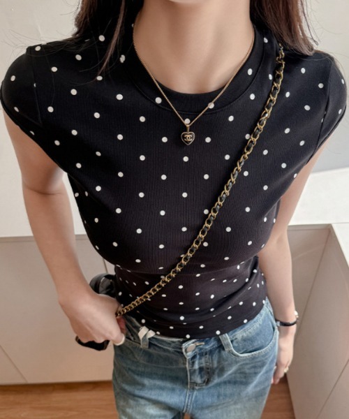 Ritzy(リッツィー)の「トッド柄水玉柄ノースリーブスリムTシャツ(Tシャツ/カットソー・レディース・ホワイト/ブラック/グレー・S/M/L)」の5枚目の写真