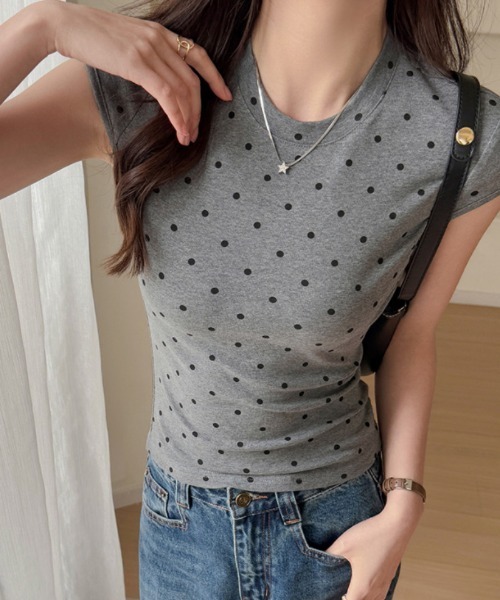 Ritzy(リッツィー)の「トッド柄水玉柄ノースリーブスリムTシャツ(Tシャツ/カットソー・レディース・ホワイト/ブラック/グレー・S/M/L)」の12枚目の写真