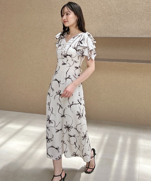 新作新品♡ 【00サイズあり】Sustainableリボンプリントワンピース 00サイズあり】Sustainableリボンプリントワンピース