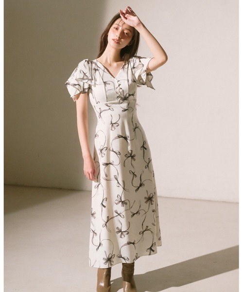 snidel／Sustainableリボンプリントワンピース SNIDEL｜【00サイズあり】Sustainableリボンプリントワンピース