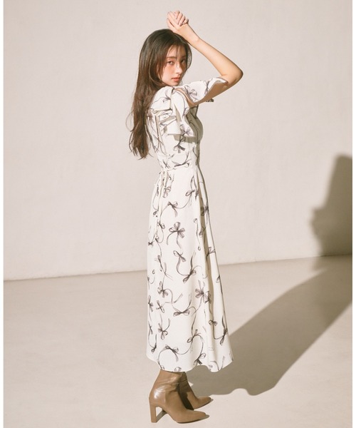 SNIDEL Sustainableリボンプリントワンピース SNIDEL｜【00サイズあり】Sustainableリボンプリントワンピース