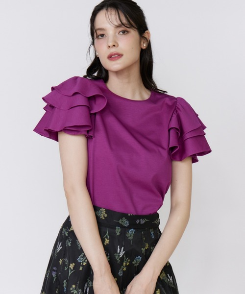 Maglie le cassetto（マーリエ ル カセット）の「32Gスーピマポンチ ボリュームフリルカットソー（Tシャツ/カットソー・レディース・オフホワイト/ブラウン/ネイビー/パープル・9号）」の4枚目の写真