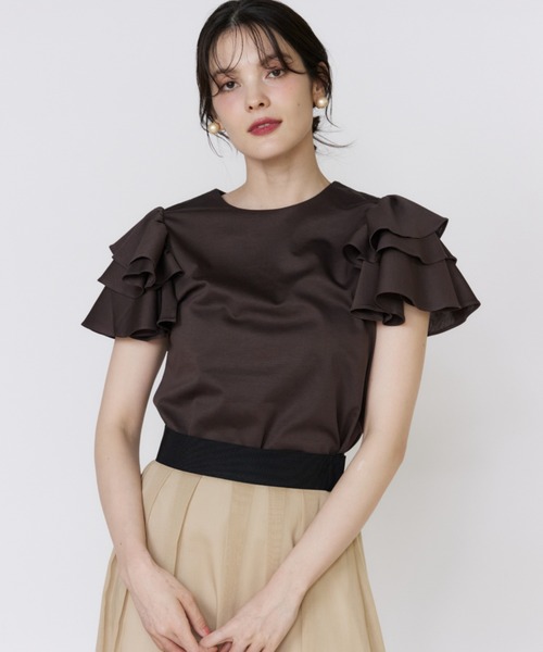 Maglie le cassetto（マーリエ ル カセット）の「32Gスーピマポンチ ボリュームフリルカットソー（Tシャツ/カットソー・レディース・オフホワイト/ブラウン/ネイビー/パープル・9号）」の2枚目の写真