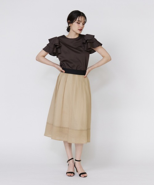 Maglie le cassetto（マーリエ ル カセット）の「32Gスーピマポンチ ボリュームフリルカットソー（Tシャツ/カットソー・レディース・オフホワイト/ブラウン/ネイビー/パープル・9号）」の12枚目の写真