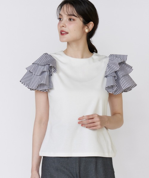 Maglie le cassetto（マーリエ ル カセット）の「32Gスーピマポンチ ボリュームフリルカットソー（Tシャツ/カットソー・レディース・オフホワイト/ブラウン/ネイビー/パープル・9号）」の18枚目の写真