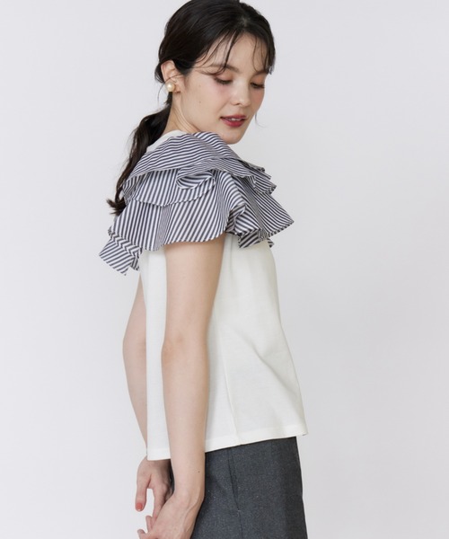 Maglie le cassetto（マーリエ ル カセット）の「32Gスーピマポンチ ボリュームフリルカットソー（Tシャツ/カットソー・レディース・オフホワイト/ブラウン/ネイビー/パープル・9号）」の19枚目の写真