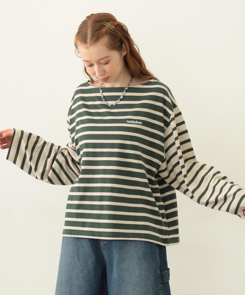 MILKFED.(ミルクフェド)の「STRIPED L/S TOP(Tシャツ/カットソー・レディース・マルチ/ブラック/グリーン・ONE SIZE)」の2枚目の写真