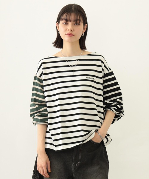 MILKFED.(ミルクフェド)の「STRIPED L/S TOP(Tシャツ/カットソー・レディース・マルチ/ブラック/グリーン・ONE SIZE)」の3枚目の写真