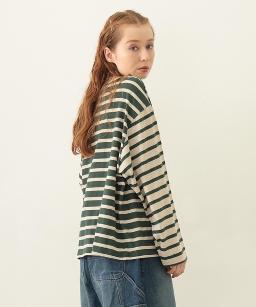 MILKFED.(ミルクフェド)の「STRIPED L/S TOP(Tシャツ/カットソー・レディース・マルチ/ブラック/グリーン・ONE SIZE)」の7枚目の写真