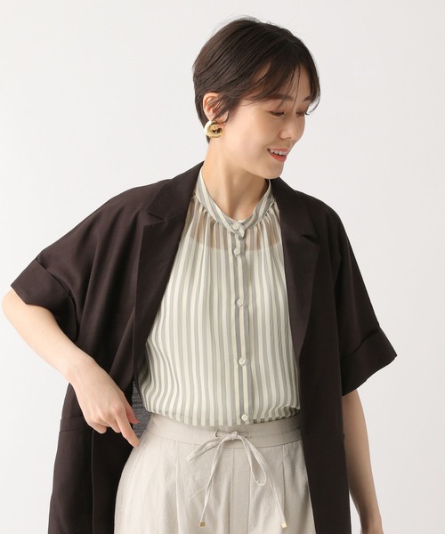 Elura（エルーラ）の「シアストライプ楊柳ブラウス/322547（シャツ/ブラウス・レディース・ライトグレー/ライトブルー・FREE）」の2枚目の写真