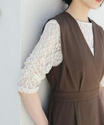 KBF（ケイビーエフ）の「ハーフスリーブドレープレースTEE（Tシャツ/カットソー）」