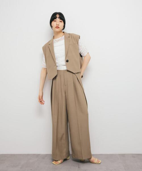 KBF（ケイビーエフ）の「ハーフスリーブドレープレースTEE（Tシャツ/カットソー・レディース・アイボリー/ブラック/オフホワイト・ONE）」の8枚目の写真