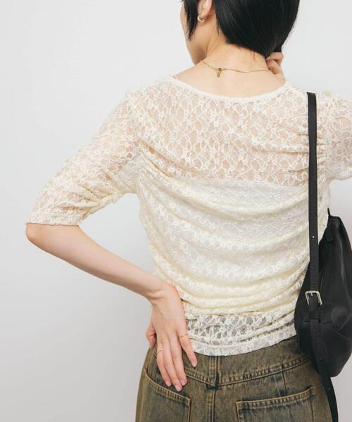 KBF（ケイビーエフ）の「ハーフスリーブドレープレースTEE（Tシャツ/カットソー・レディース・アイボリー/ブラック/オフホワイト・ONE）」の15枚目の写真