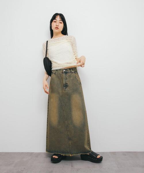 KBF（ケイビーエフ）の「ハーフスリーブドレープレースTEE（Tシャツ/カットソー・レディース・アイボリー/ブラック/オフホワイト・ONE）」の16枚目の写真