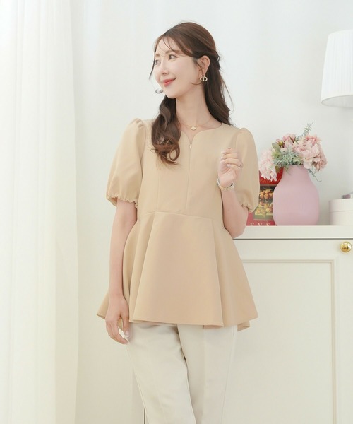 ハートネック フロントファスナー ペプラム ブラウス le reve vaniller