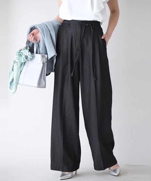 Ehre style(エーレスタイル)の「ワイドなのにかっちり見せない!デニム風パンツ(その他パンツ・レディース・ブラック/ブルー・FREE)」の1枚目の写真