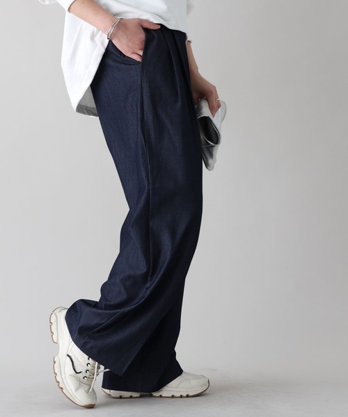 Ehre style(エーレスタイル)の「ワイドなのにかっちり見せない!デニム風パンツ(その他パンツ・レディース・ブラック/ブルー・FREE)」の3枚目の写真