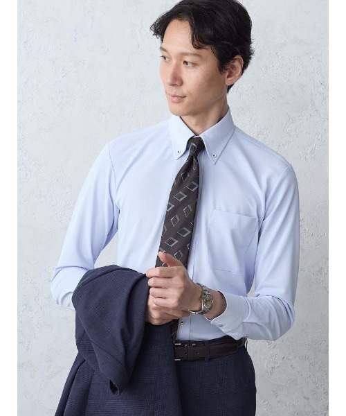 Perfect Suit FActory(パーフェクトスーツファクトリー)の「SPEEDY DRY 長袖ワイシャツ 鹿の子 ブルー(ビジネスシャツ・メンズ・ブルー・首回り37cm-裄丈80cm/首回り39cm-裄丈82cm/首回り41cm-裄丈84cm/首回り43cm-裄丈86cm)」の4枚目の写真