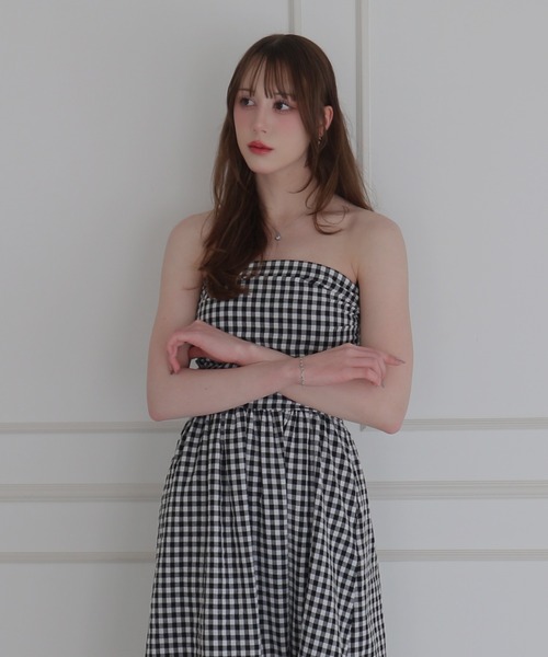 CeLess(セレス)の「Camisole Dress /オフショルダー ロングキャミワンピース ギンガムチェック ロング丈 オケージョン(ワンピース・レディース・ブラック/ブラック系その他・FREE)」の20枚目の写真