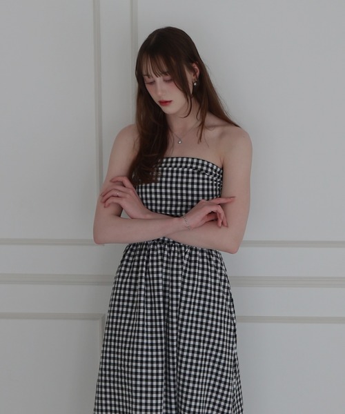 CeLess(セレス)の「Camisole Dress /オフショルダー ロングキャミワンピース ギンガムチェック ロング丈 オケージョン(ワンピース・レディース・ブラック/ブラック系その他・FREE)」の21枚目の写真