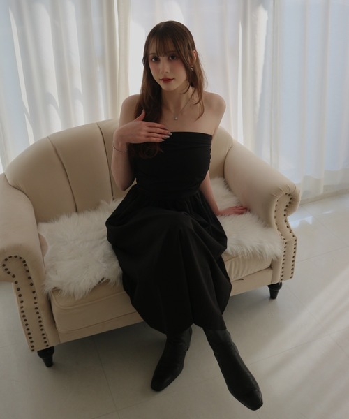 CeLess(セレス)の「Camisole Dress /オフショルダー ロングキャミワンピース ギンガムチェック ロング丈 オケージョン(ワンピース・レディース・ブラック/ブラック系その他・FREE)」の19枚目の写真