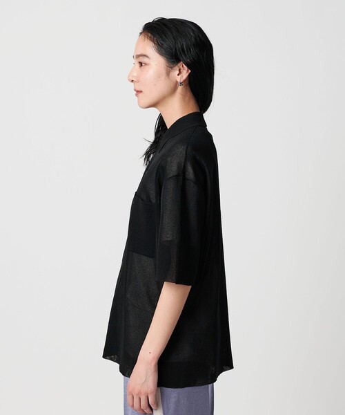 BEAUTY&YOUTH UNITED ARROWS（ビューティーアンドユースユナイテッドアローズ）の「ミラノリブショートスリーブシャツカーディガン -ウォッシャブル-（ニット/セーター・レディース・オフホワイト/ライム/ブラック・FREE）」の9枚目の写真