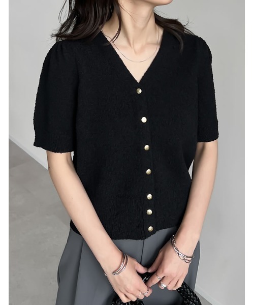 tシャツ 「二の腕カバー」パフスリーブ金ボタンループヤーン半袖カーディガン レディース 楽天市場】【限定！20%OFFクーポンで4399円】[二の腕カバー