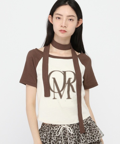 3.3 Field Trip (3.3フィールドトリップ)の「3.3 Field Trip/マフラー付ロゴオフショルT(Tシャツ/カットソー・レディース・ブラウン/グレー・FREE)」の1枚目の写真