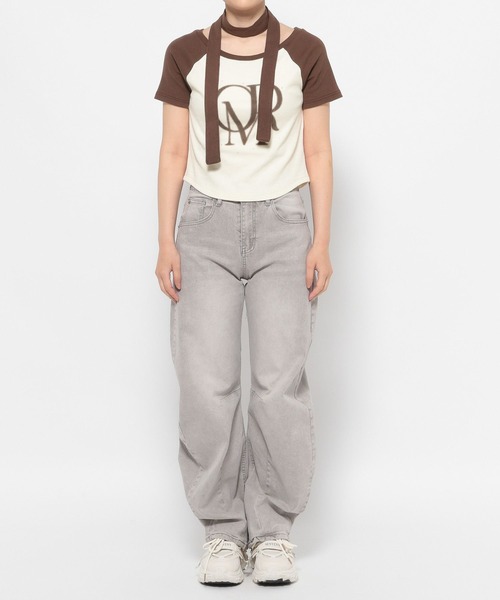 3.3 Field Trip (3.3フィールドトリップ)の「3.3 Field Trip/マフラー付ロゴオフショルT(Tシャツ/カットソー・レディース・ブラウン/グレー・FREE)」の12枚目の写真